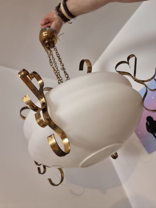 Antyk, stara lampa PRL, szkło mosiądz