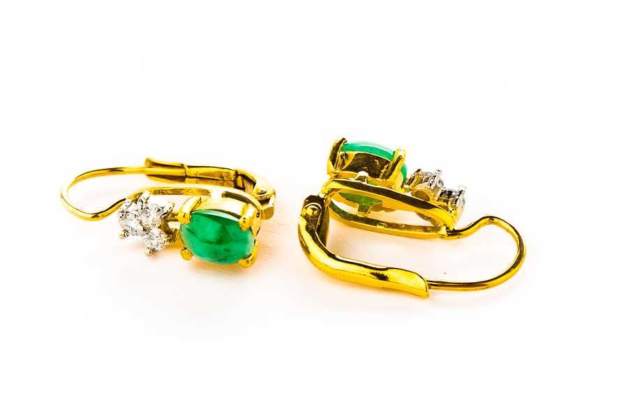 Złote Kolczyki - 14K - 4,57g - SZMARAGDY I DIAMENTY - Kraków