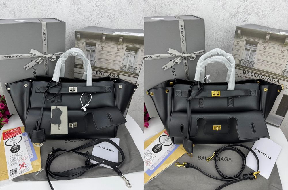 Сумка Balenciaga Bel Air Black срібна та золота фурнітура