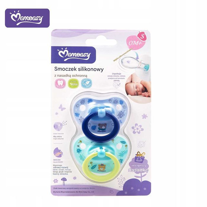 Smoczek silikonowy uspokajający 0 m + Rozmiar S Momeasy, zestaw 2 szt
