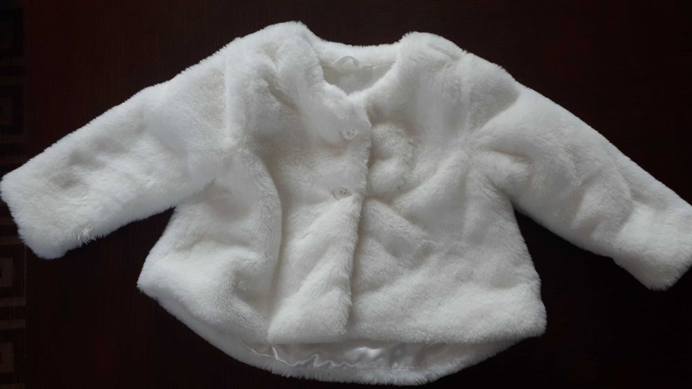 Bolerko dziewczęce z długim rękawem, ecru, futerko