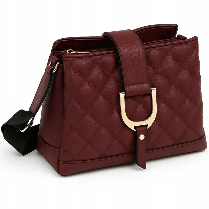Torebka Damska Listonoszka Na Ramię Bordowa Pikowana Elegancka Miejska