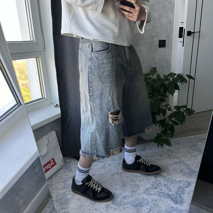 Baggy jeans jorts shorts y2k sk8 flared широкі оверсайз racer jaded london balenci bootcut washed сині довгі джинсові шорти реп беггі багги