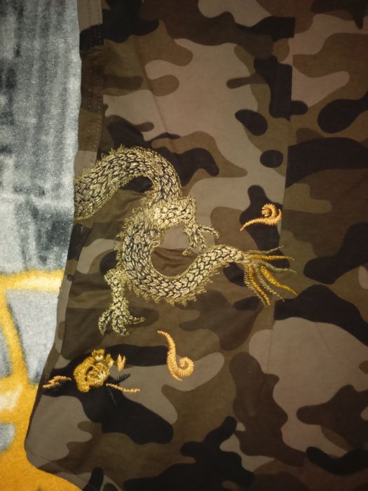 Koszula z krótkim rękawem moro Zara wyszywany smok ze smokiem S