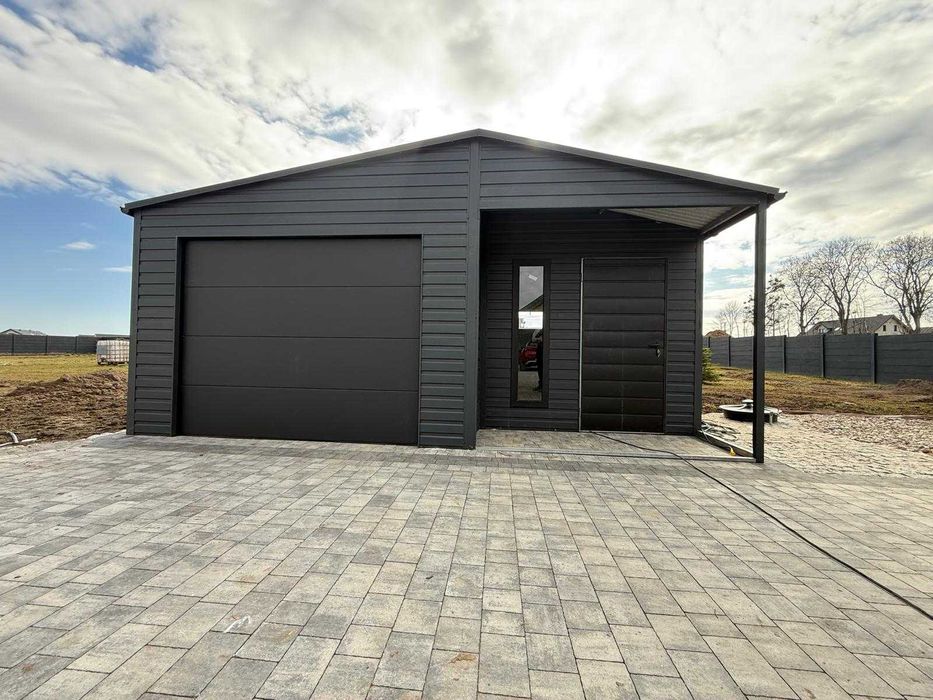 Garaż Blaszany z bramą segmentową 6mx5.5m antracyt dwuspadowy 3x5 4x6