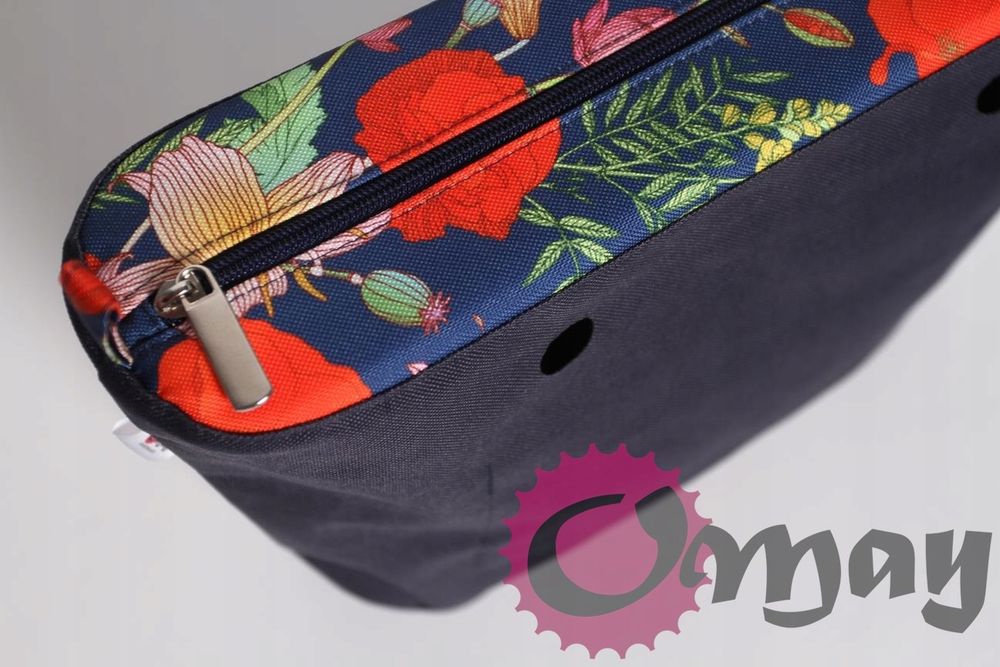 Granatowy organizer wkład do OBAG MINI kwiaty maki czerwone 2 kieszenie OMAY