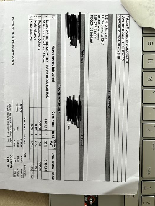 Laptop HP 15s-eq2323nw 15.6" - dodatkowe ubezpieczenie