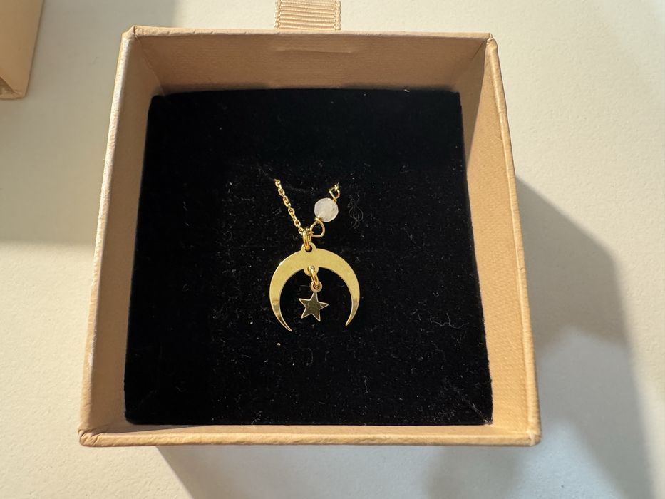 Złoty Naszyjnik Księżyc Kamień Księżycowy MOON