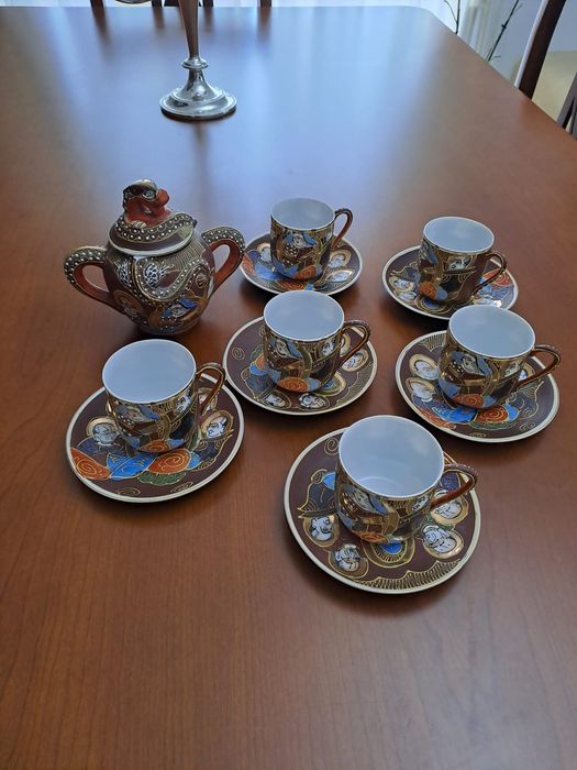 Serviço café chinês pintado à mão e açucareiro