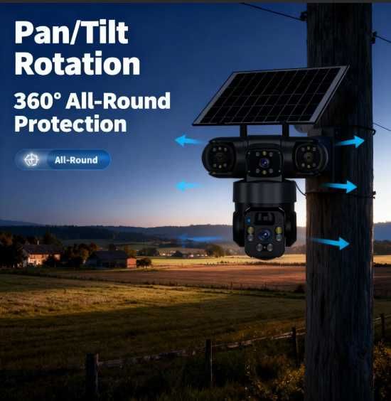 4G камера відеоспостереження V380 Pro 360° PTZ 6 МП, 3 об'єктиви, сонячна панель, d054