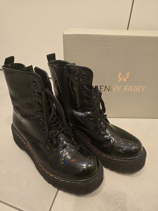 Workery glany trapery botki r.37 lakierowane połyskujące