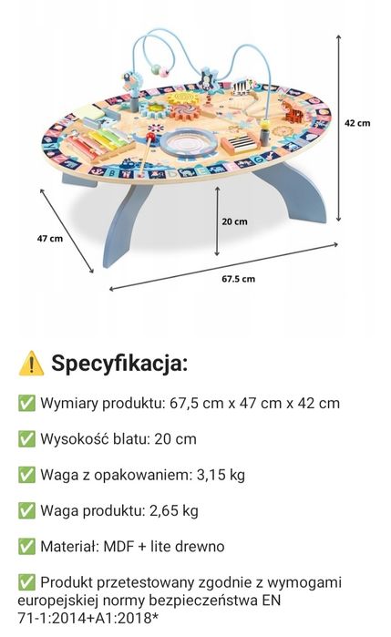 MamaBrum drewniany Stolik Interaktywny MONTESSORI Edukacyjny