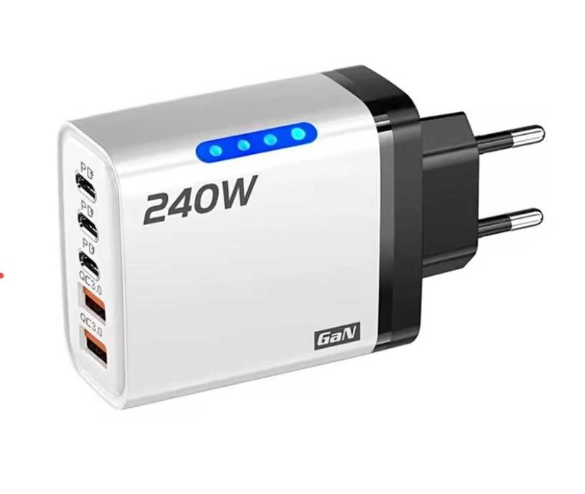 Зарядний пристрій GaN 240W, 5 портів USB-C швидка зарядка