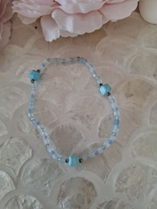Bransoletka handmade z naturalnych kamieni turkus cyjanit akwamaryn
