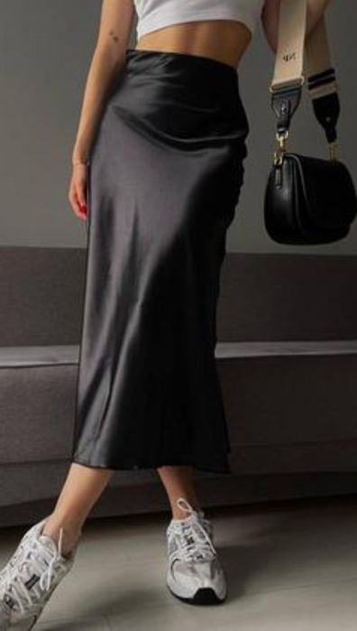 Спідниця жіноча міді атласна zara M,юбка шелк zara M,L