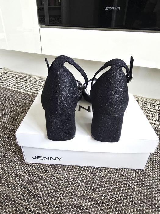 Czarne brokatowe czółenka na słupku Jenny 40