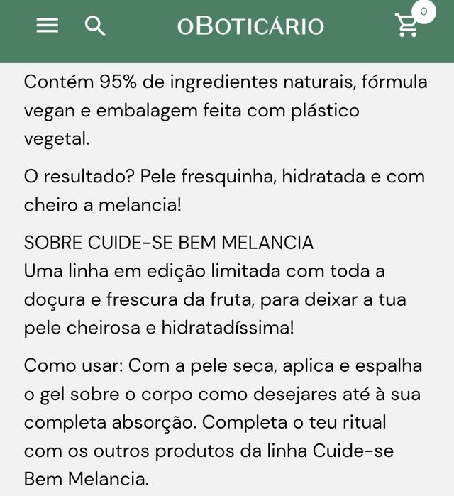 Gel Hidratante Refrescante Corporal Melancia 200g Boticario