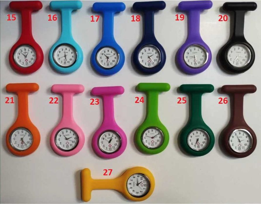 Relógio de peito em silicone, enfermeira, auxiliar, varias cores