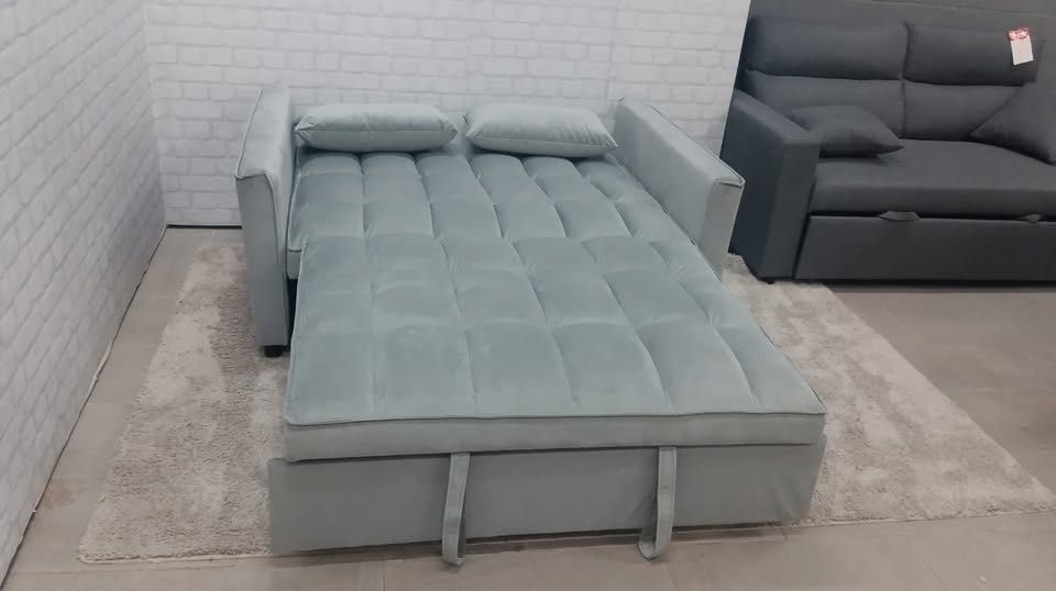 Sofá cama de casal, 2 lugares, em veludo, cinza *NOVO*