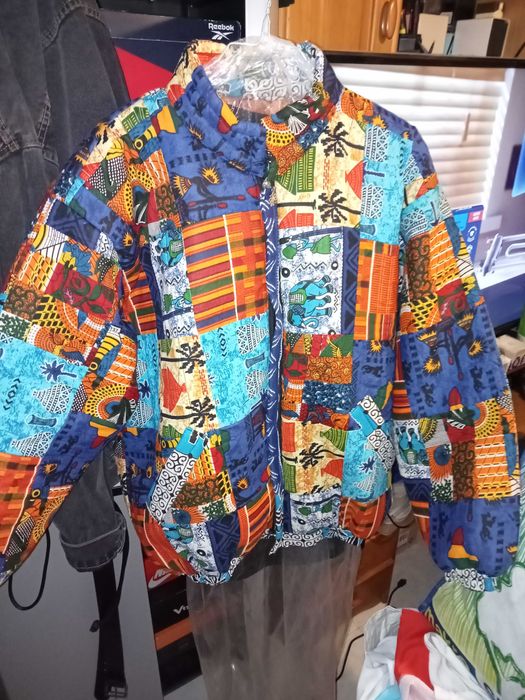 Casaco Bomber reversível pano e padrão africano tamanho S/M