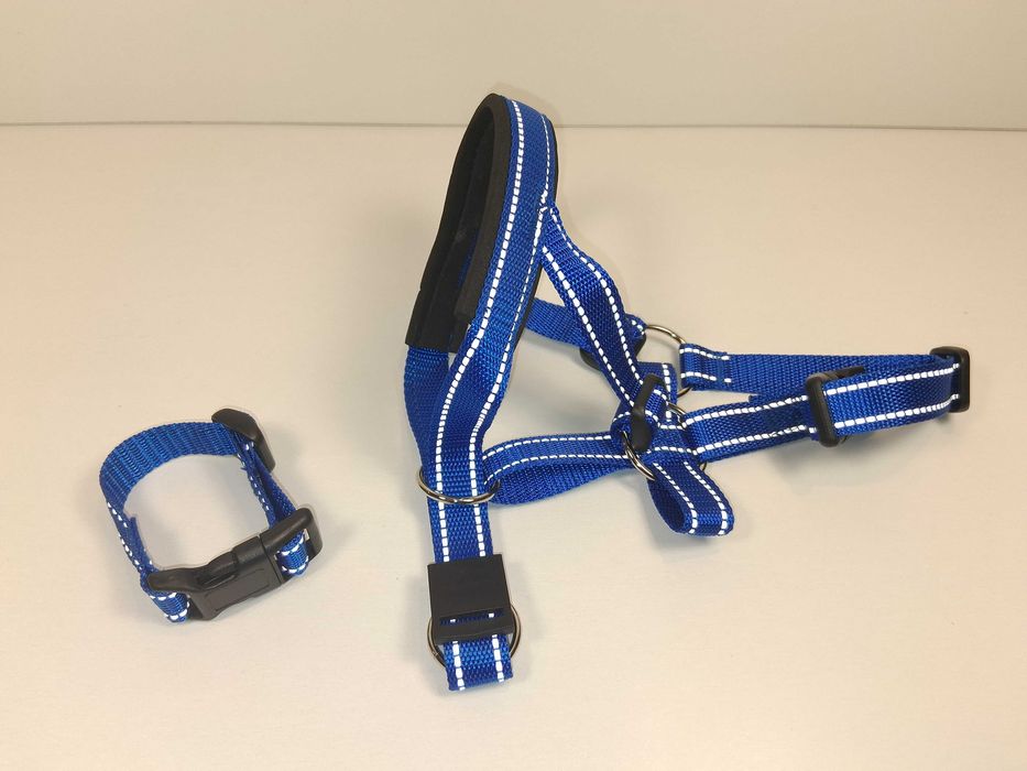 N211 Niebieskie Szelki Dla Psa Odblaskowe Regulowane Miękkie Podszycie