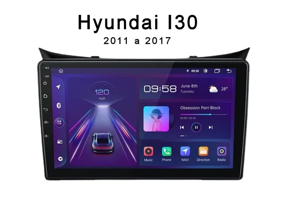 Rádio 9" android 2/32GB Hyundai I30 de 2011-17 WIFI GPS Carplay NOVO