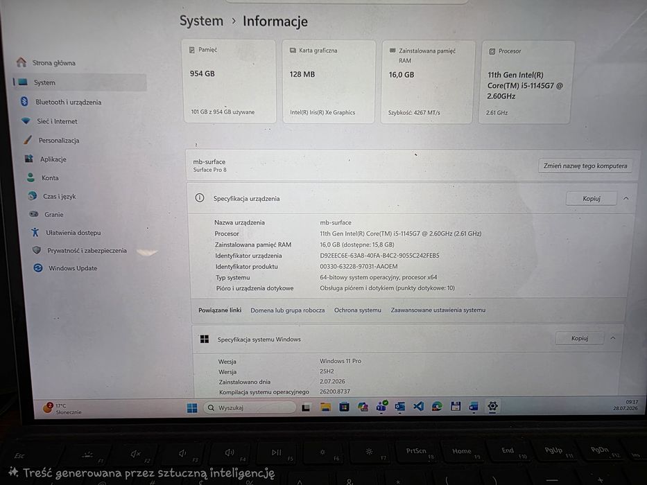 Surface pro 8 Intel core i5-1145G7/16GB RAM/1TB/LTE/W11P
