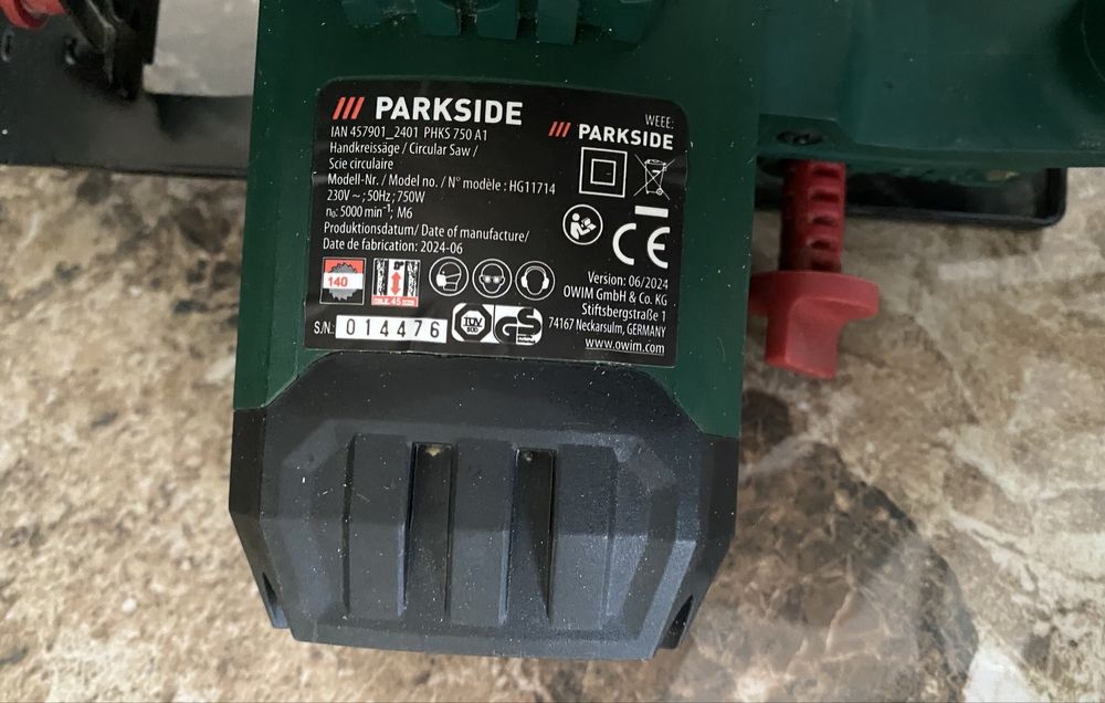 Ручна дискова пилка ( паркетка ) PARKSIDE®, 750 Вт, PHKS 750 A1