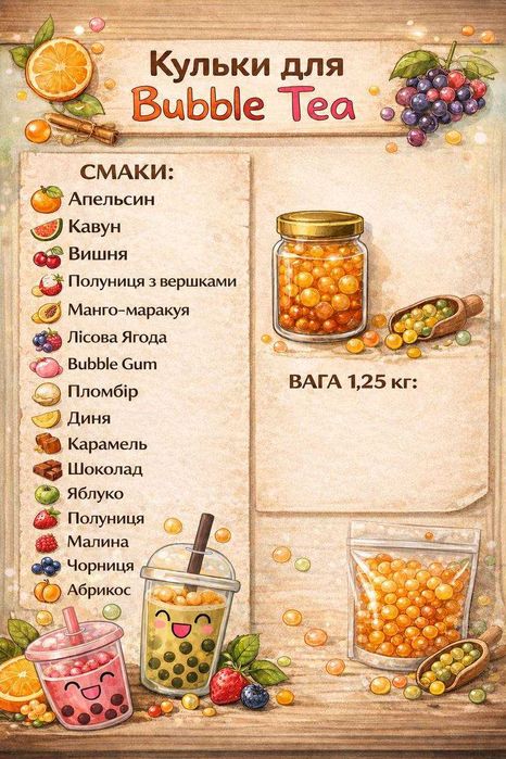 Кульки для Bubble Tea Полуниця 1,25 кг | Боба | Опт і роздріб