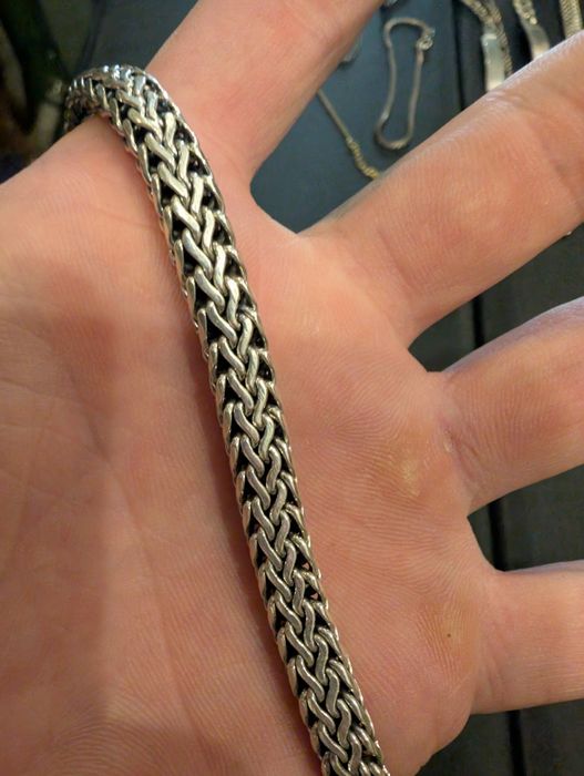 Srebrna bransoleta ręcznie robiona 925 misterny splot