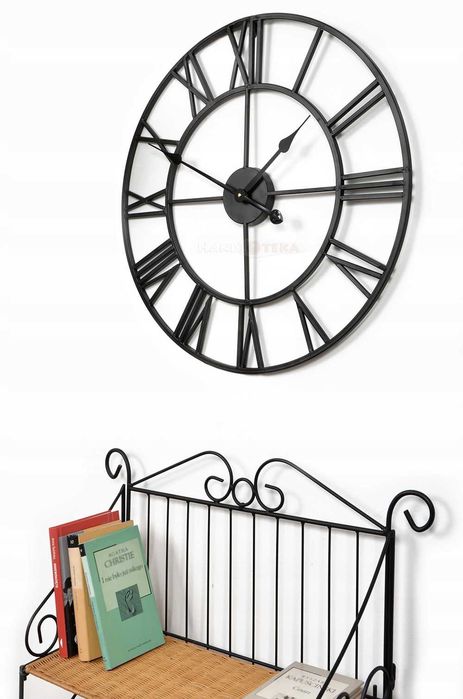 Nowy duży zegar ścienny 80 cm czarny metal