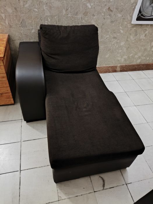 Sofá-Cama com Chaise Longue, Arrumação e Puff Extraível