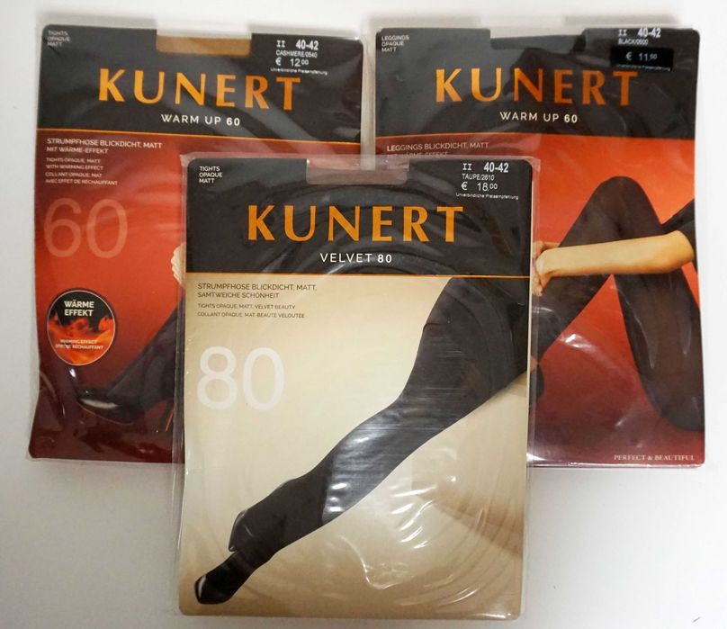 3 PARY Rajstopy Kunert WARM UP 60 VELVET 80 beż czarne taupe 2 M 40-42