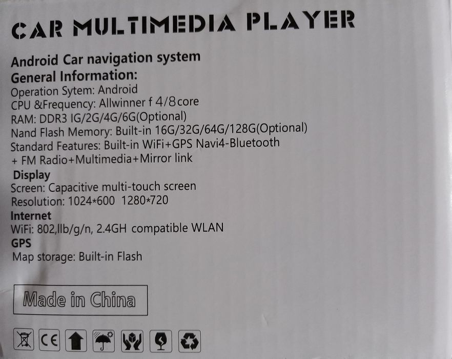 Radio android, GPS, wi-fi, bluetooth