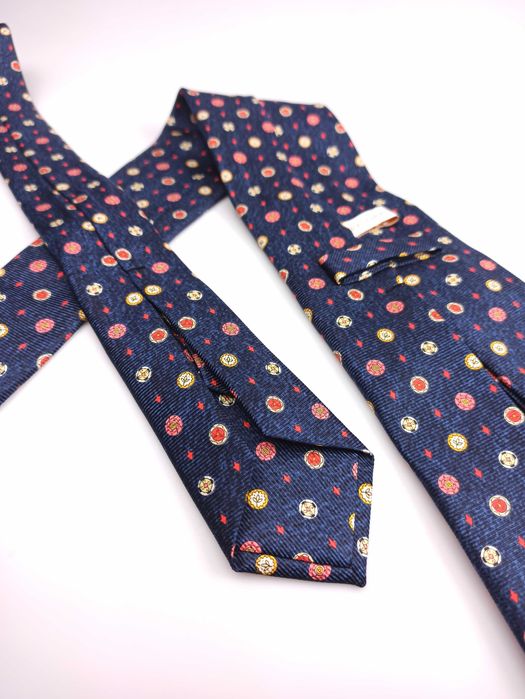 Bvlgari Ekskluzywny granatowy jedwabny krawat w kwiaty 7 fold sap123