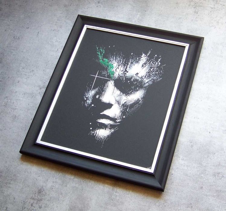 Obraz ręcznie rzeźbiony w blasze oprawiony w ramie... Staloryt