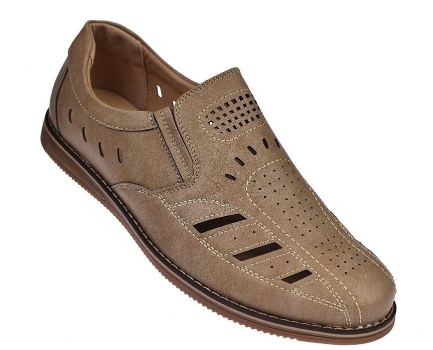 Półbuty ażurowe męskie sandały wsuwane 7011 be rozmiar: 43