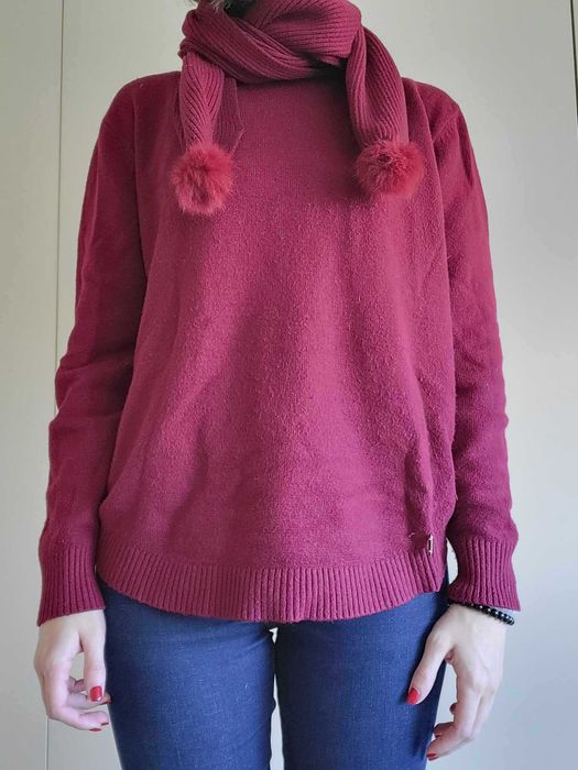 Bordeaux Sweater + Scarf with Pompom64551418941570122