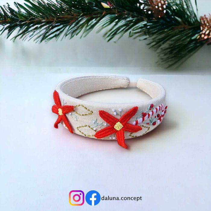 3D Hand embroidered headband - Christmas theme