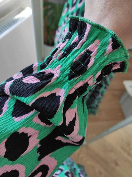 Rozmiar M, New Look zielona sukienka maxi panterka