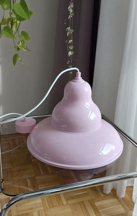 Nowa lampa sufitowa ozdobna różowa metalowy duży klosz loft industrial