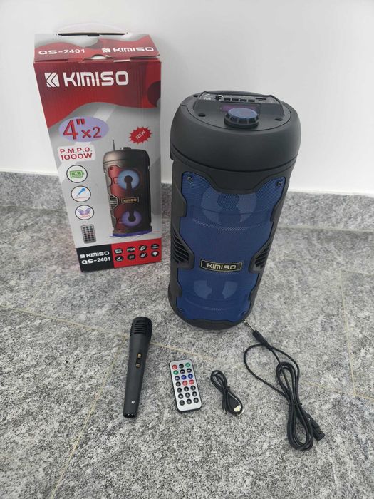 Coluna Bluetooth Kimiso QS-2401 | 1000W | Karaoke | LED | Microfone |