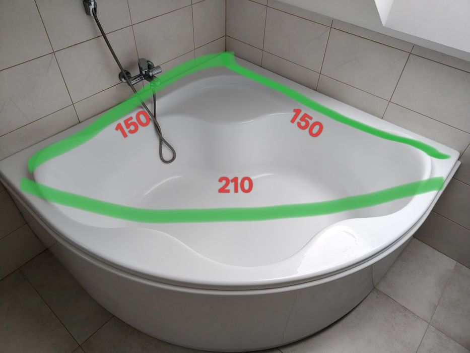 Duża wanna narożna. Wymiary 150/210/150cm