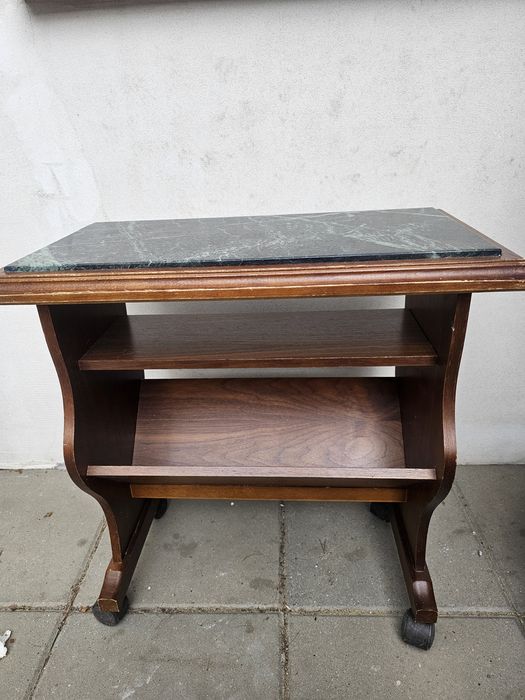 Komplet stolik/gazetownik drewno&marmur