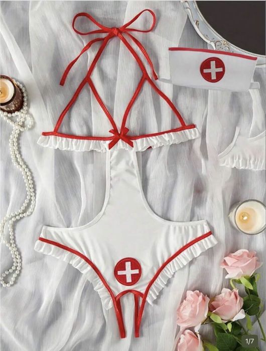 2 pçs/set macacão de lingerie sexy branco,enfermeira cosplay roupa interior para mulheres