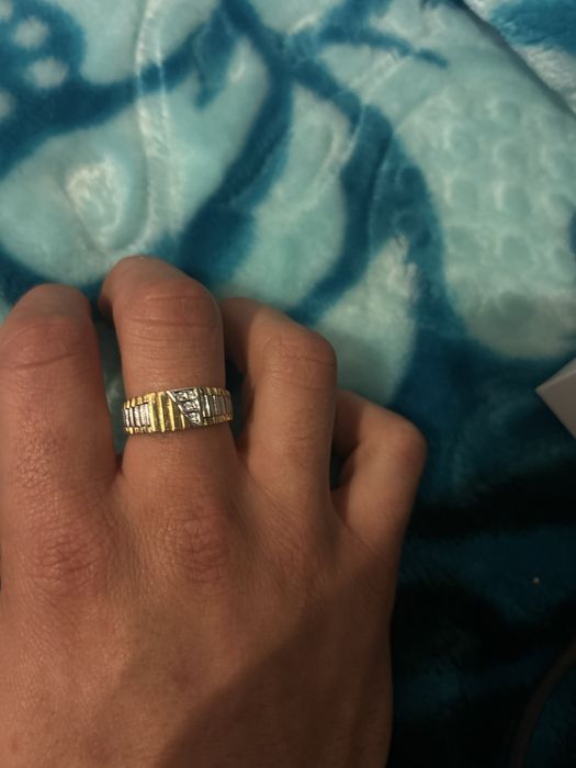 Anel masculino em ouro e ouro branco 19k pedras diamante com registo