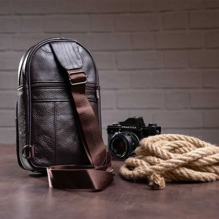 Стильна чоловіча шкіряна сумка, коричнева з натуральної шкіри, Польща