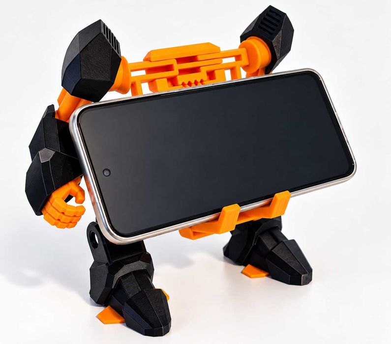 Robotyczny stojak na telefon 3D druk | Futurystyczny uchwyt | Orange & Black