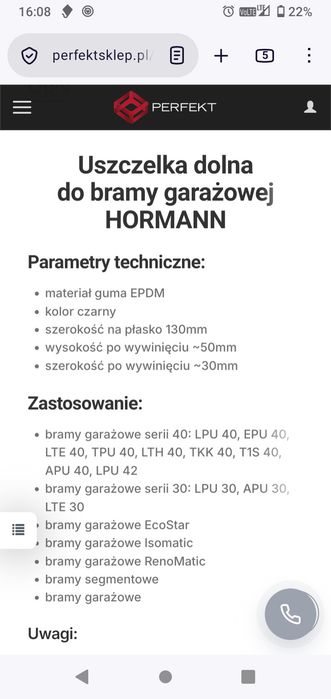 Uszczelka dolna bramy garażowej hormann