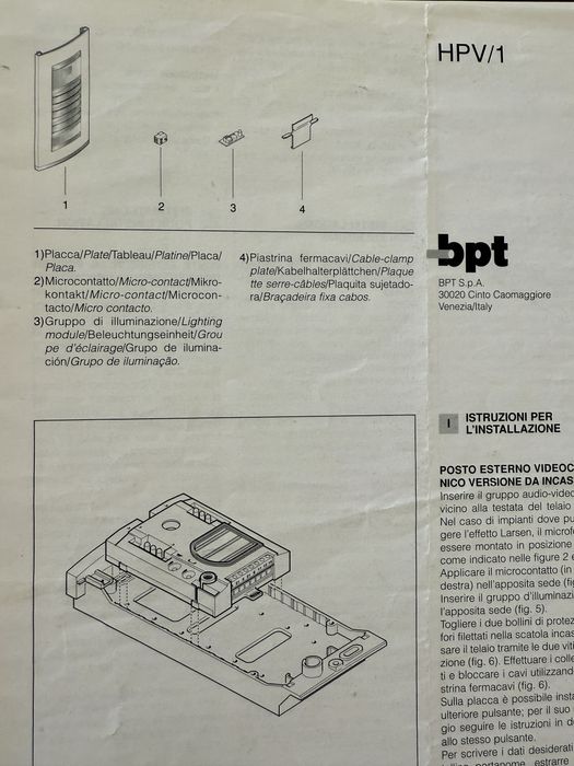 Video Porteiro BPT usado, para aproveitamento de partes ou peças